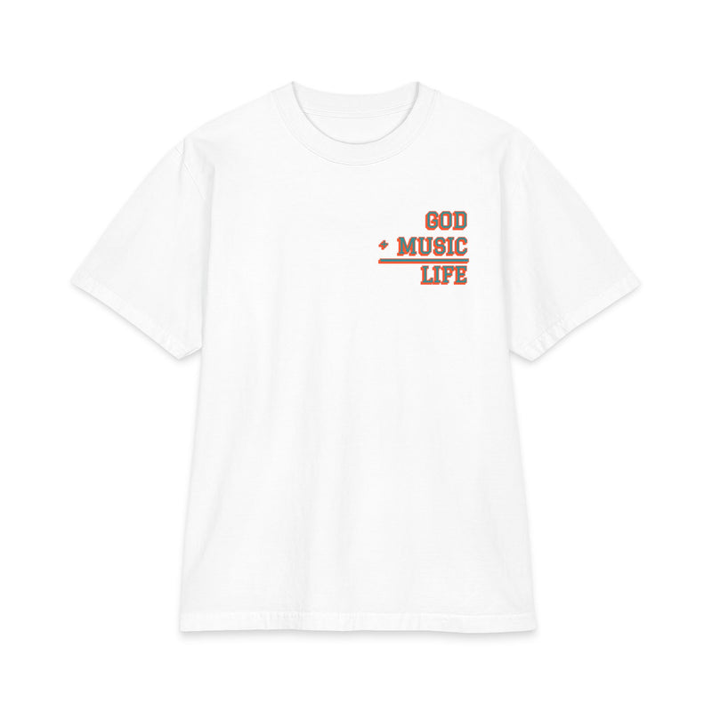 GL City Varsity Tee - Miami 07 - Aqua & Orange (White)
