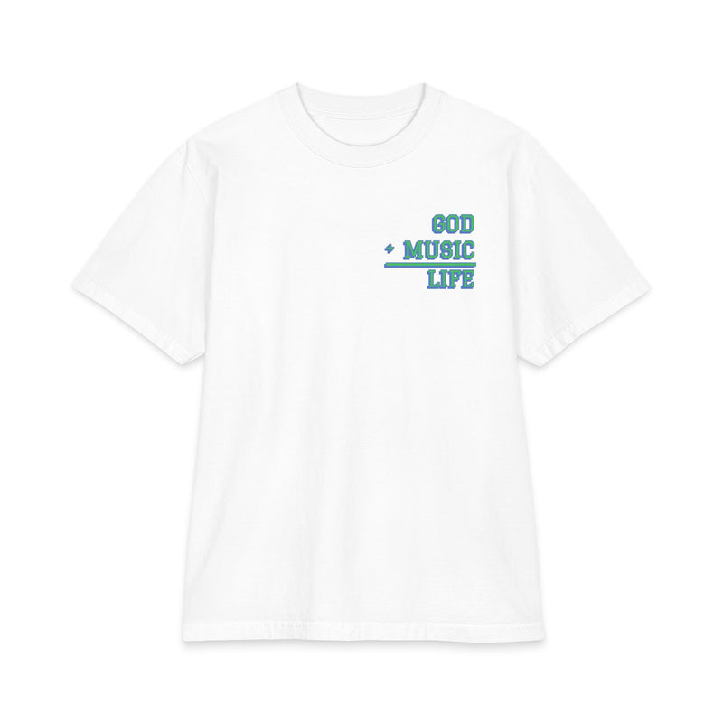 GL Faithful 07 Varsity Tee - Green & Cornflower (White)